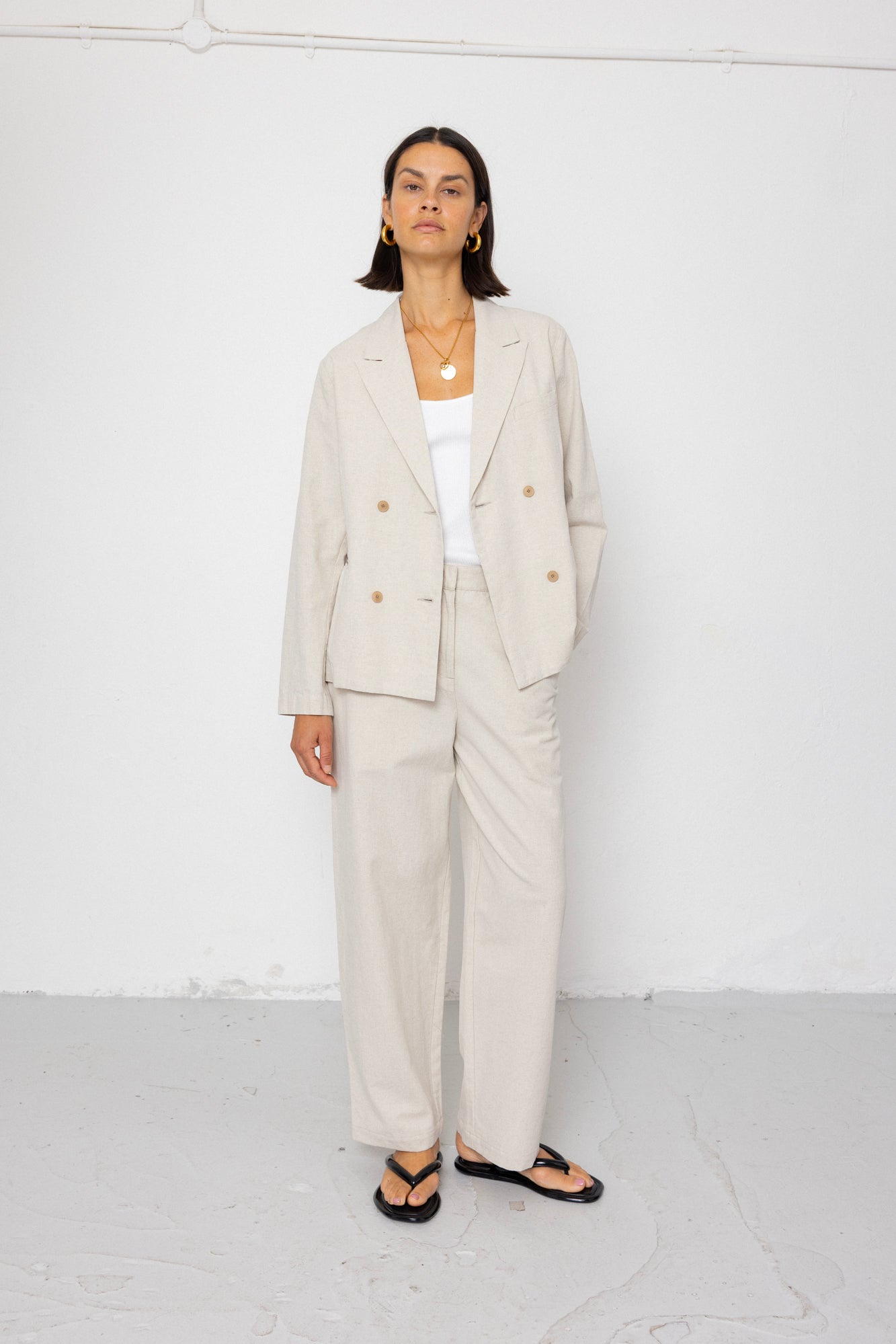 Relaxed Fit Blazer - Natural Linen Cotton Canvas