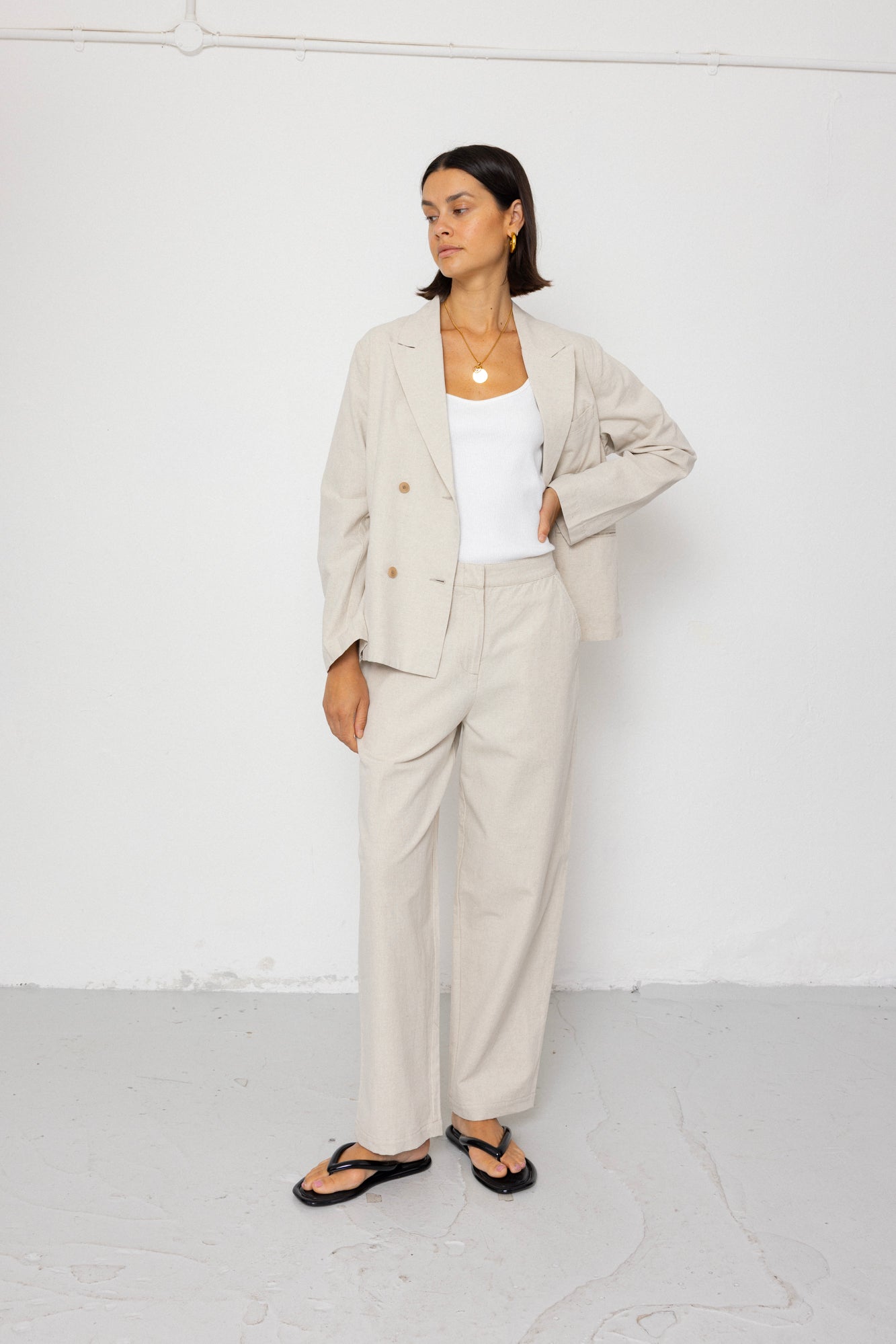 Relaxed Fit Blazer - Natural Linen Cotton Canvas