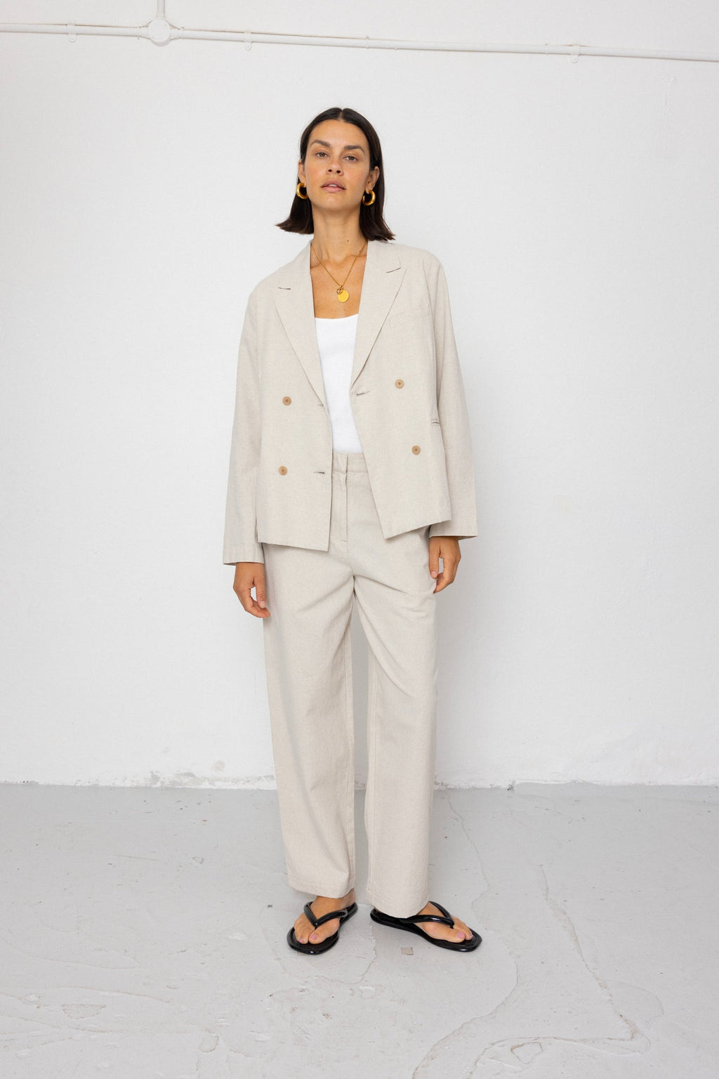 Relaxed Fit Blazer - Natural Linen Cotton Canvas