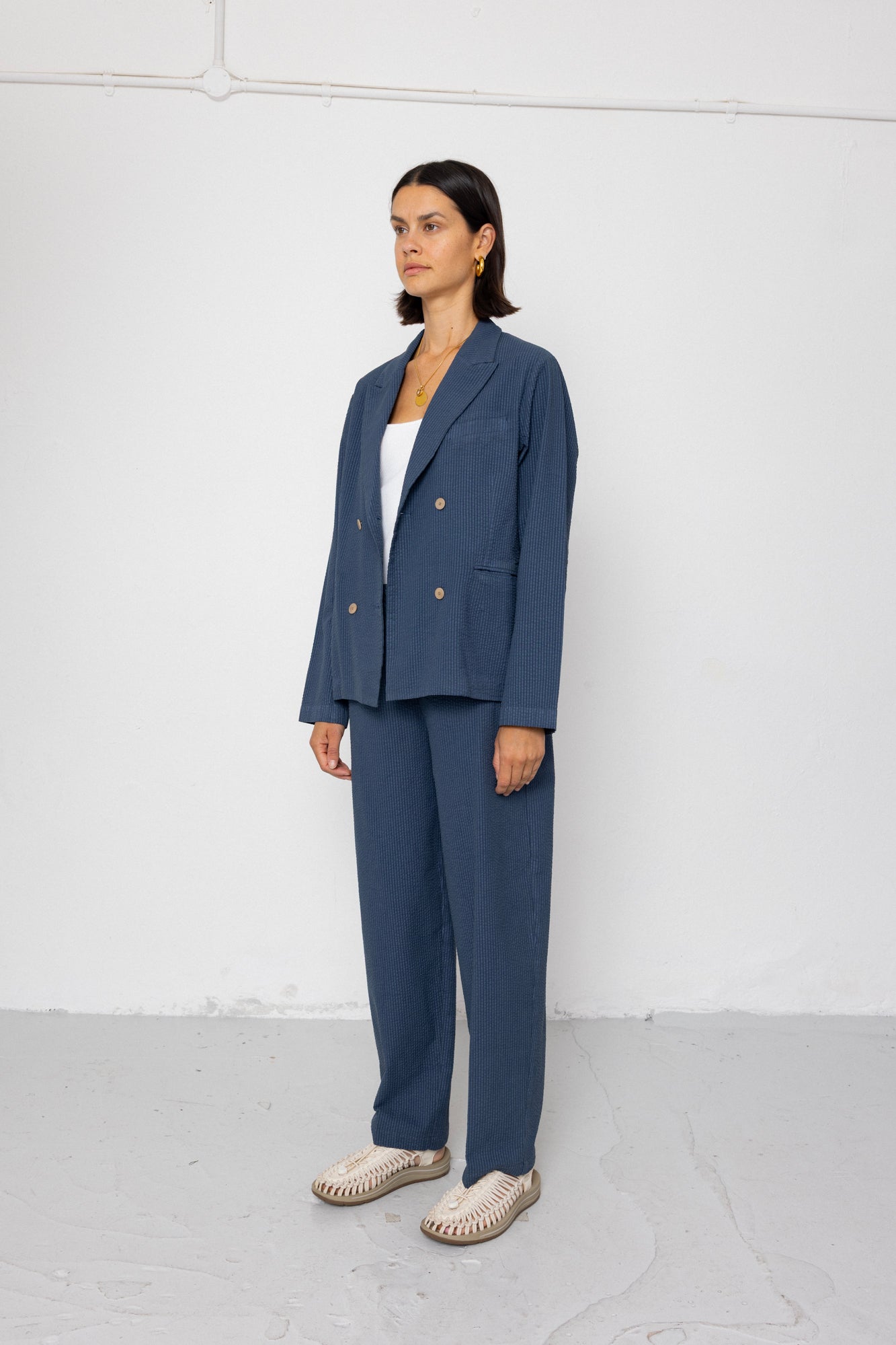 Relaxed Fit Blazer - Soft Indigo Overdyed Stripe