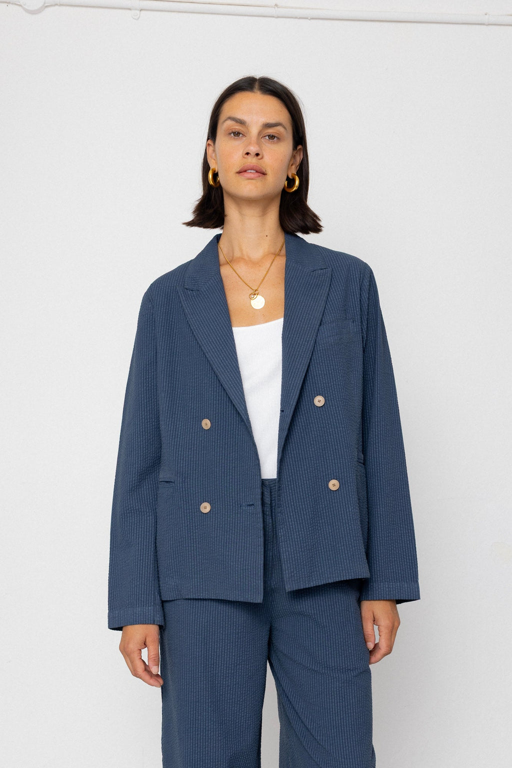 Relaxed Fit Blazer - Soft Indigo Overdyed Stripe