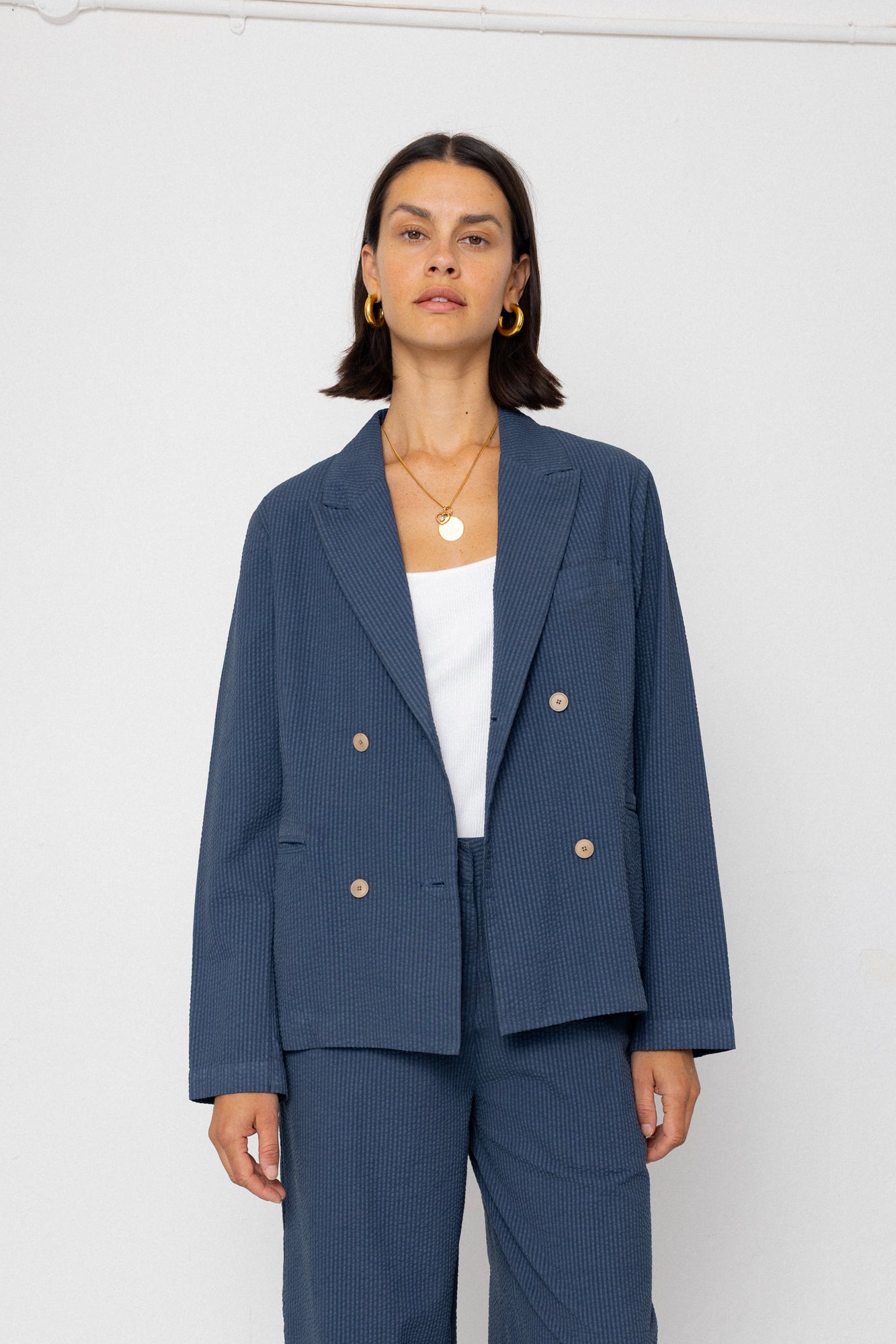 Relaxed Fit Blazer - Soft Indigo Overdyed Stripe