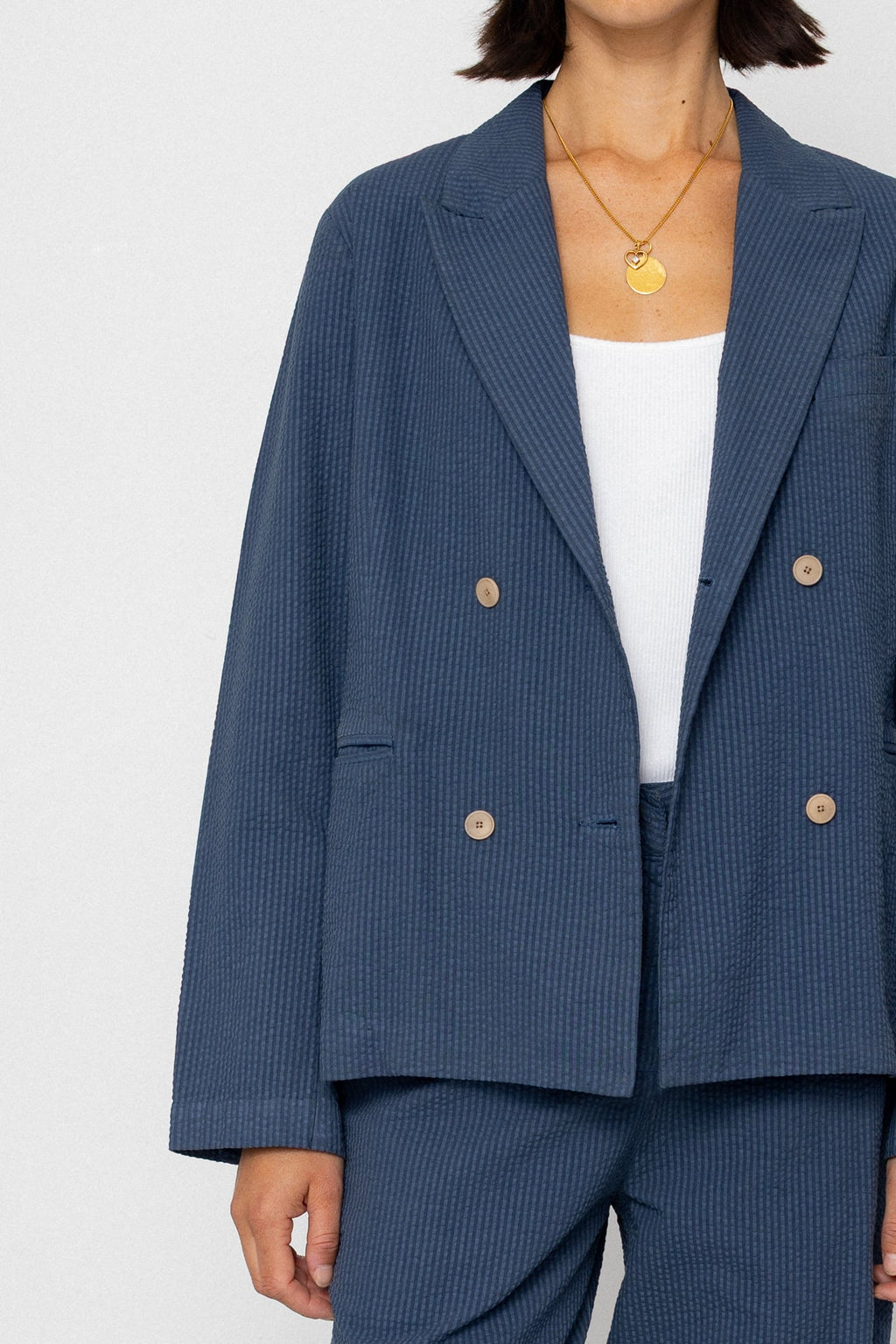Relaxed Fit Blazer - Soft Indigo Overdyed Stripe
