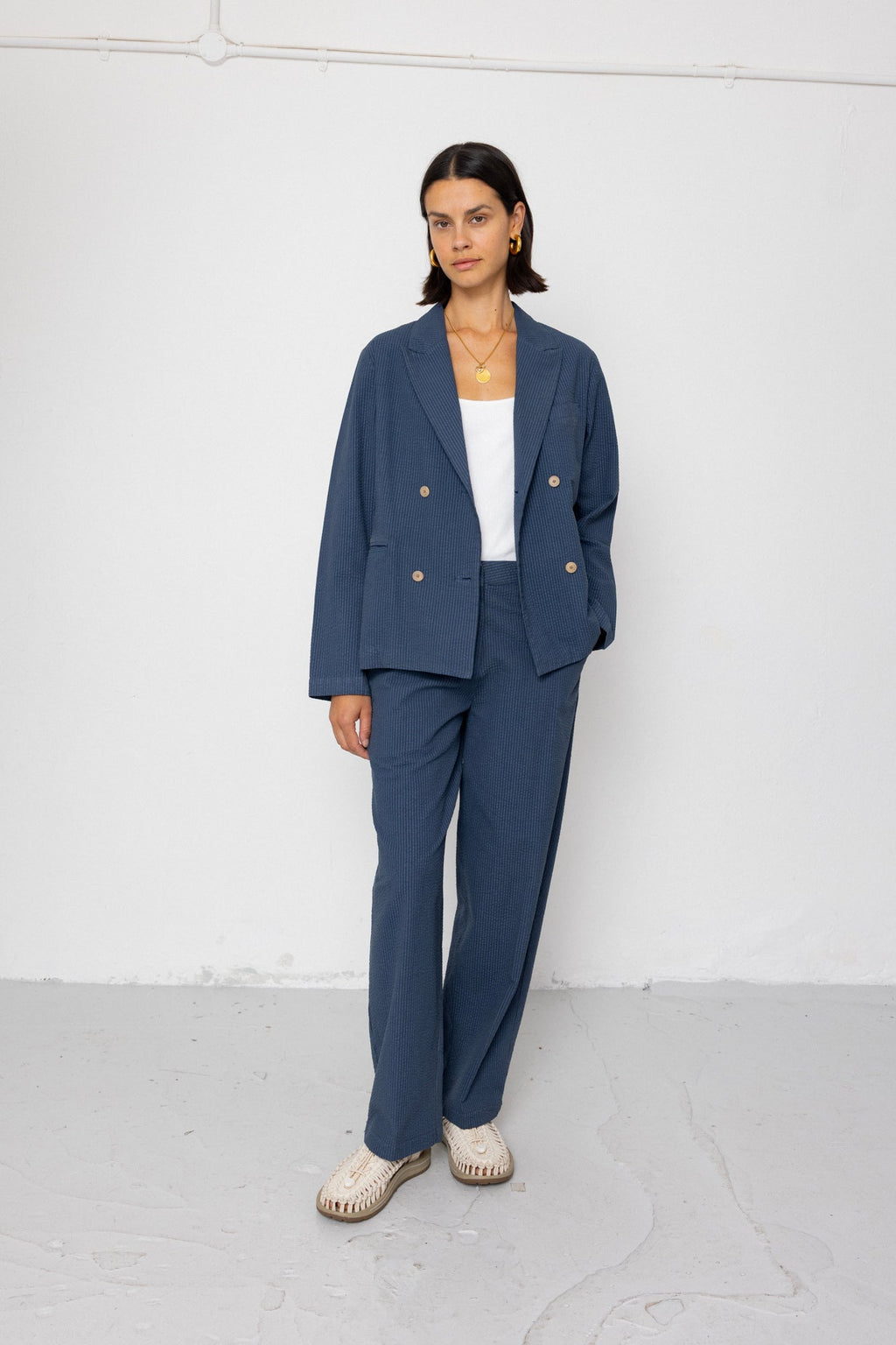 Relaxed Fit Blazer - Soft Indigo Overdyed Stripe