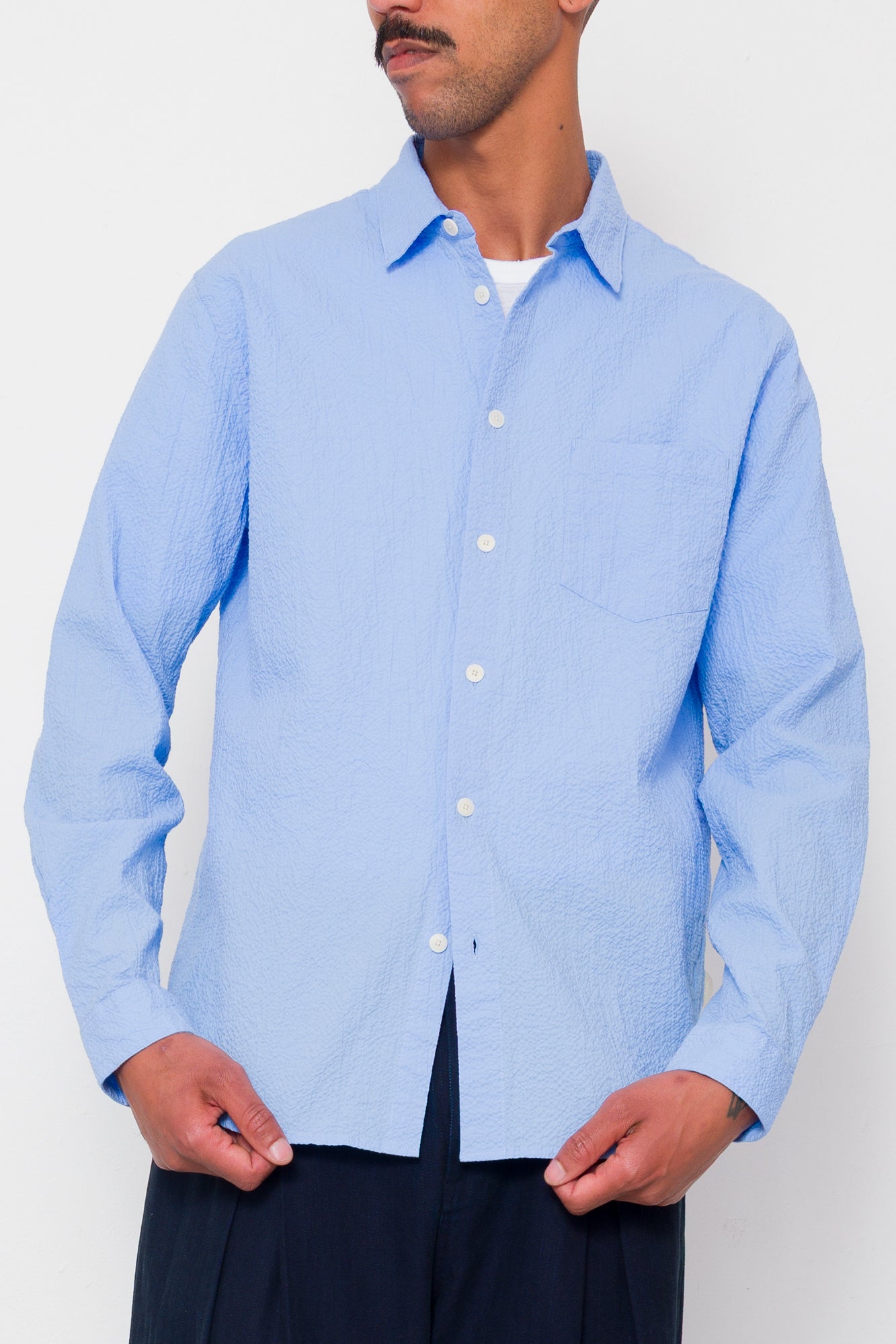 Relaxed Fit Shirt - Blue Bubble Seersucker