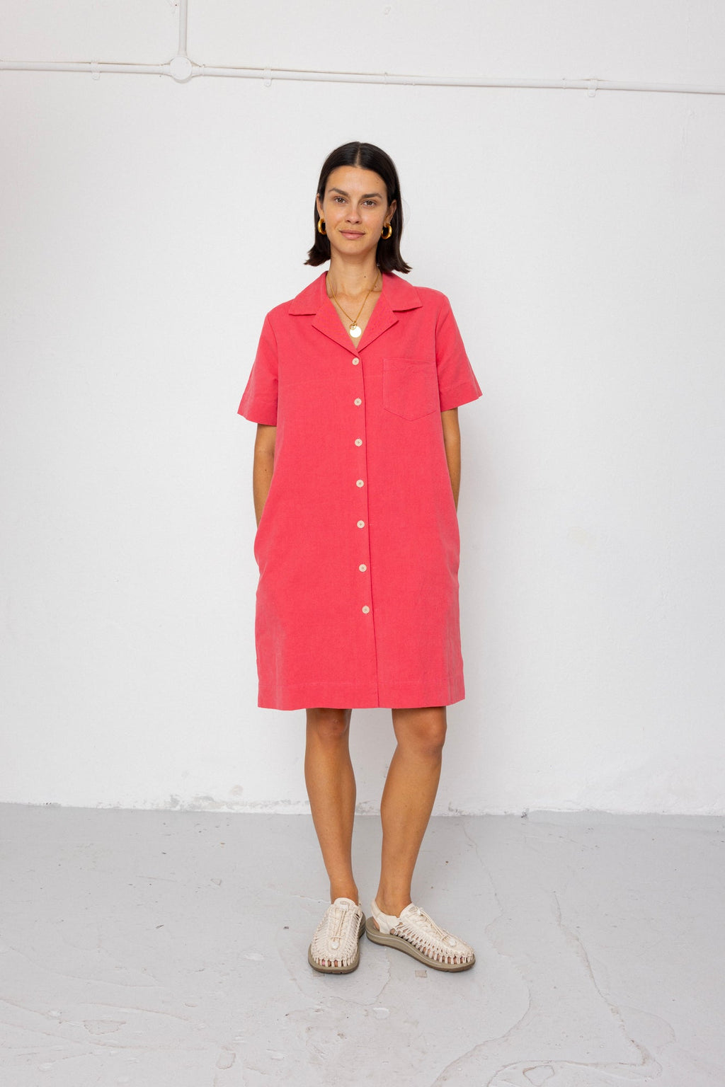 Shirt Dress - Rose Red