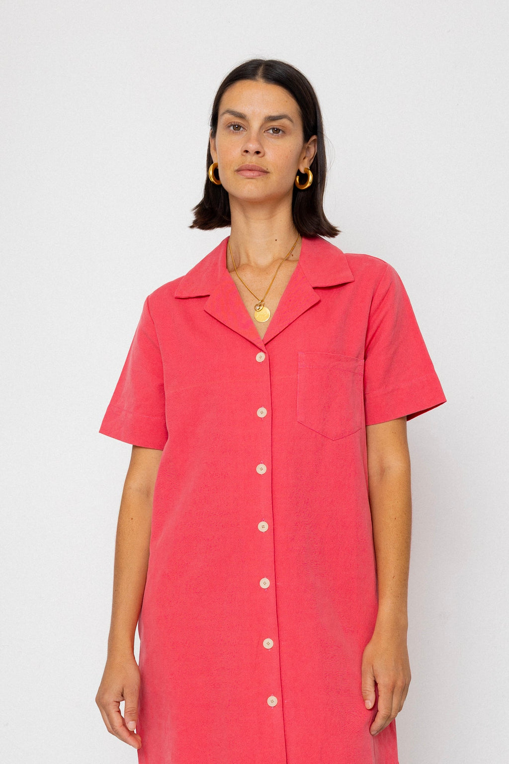 Shirt Dress - Rose Red