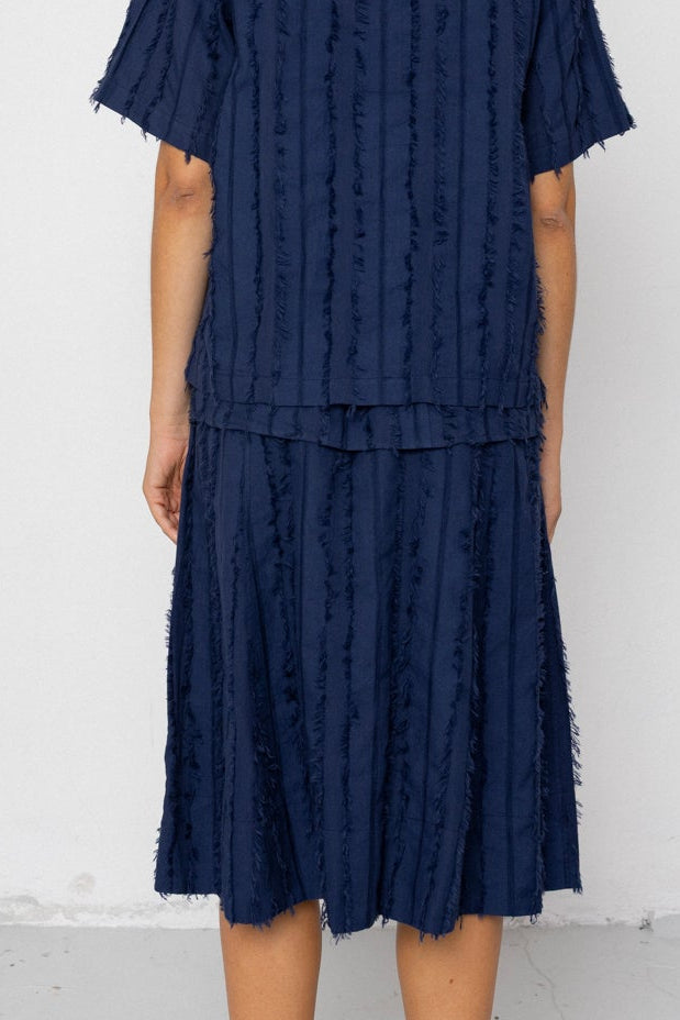 Full Seam Skirt - Dark Navy Cutwork Stripe