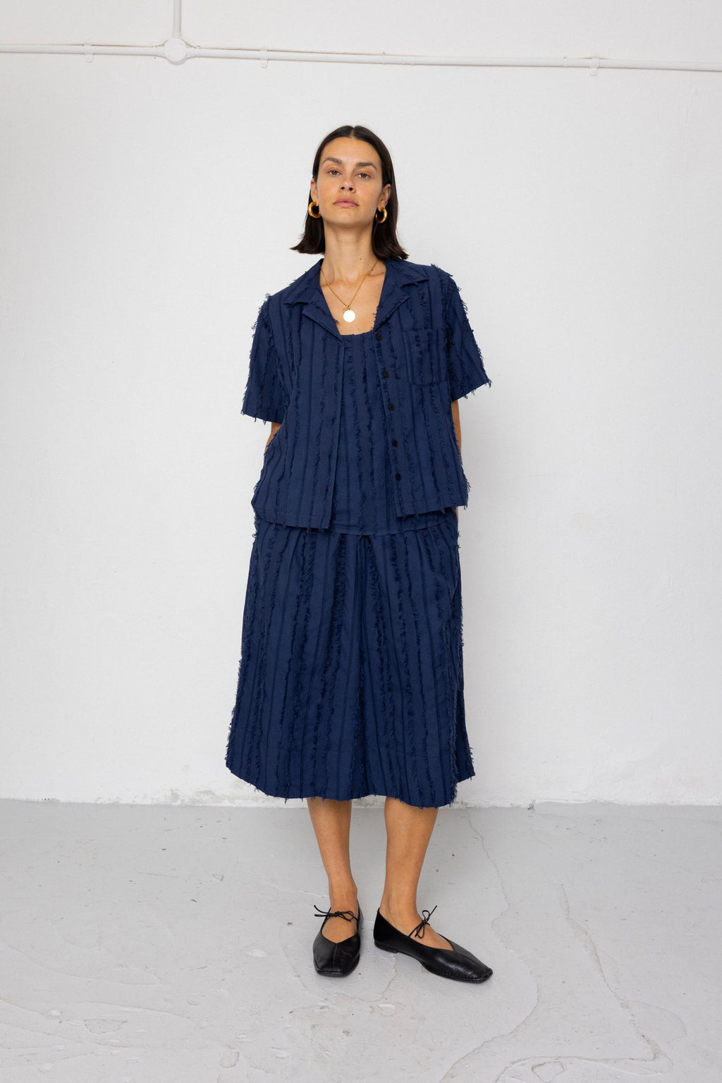 Full Seam Skirt - Dark Navy Cutwork Stripe