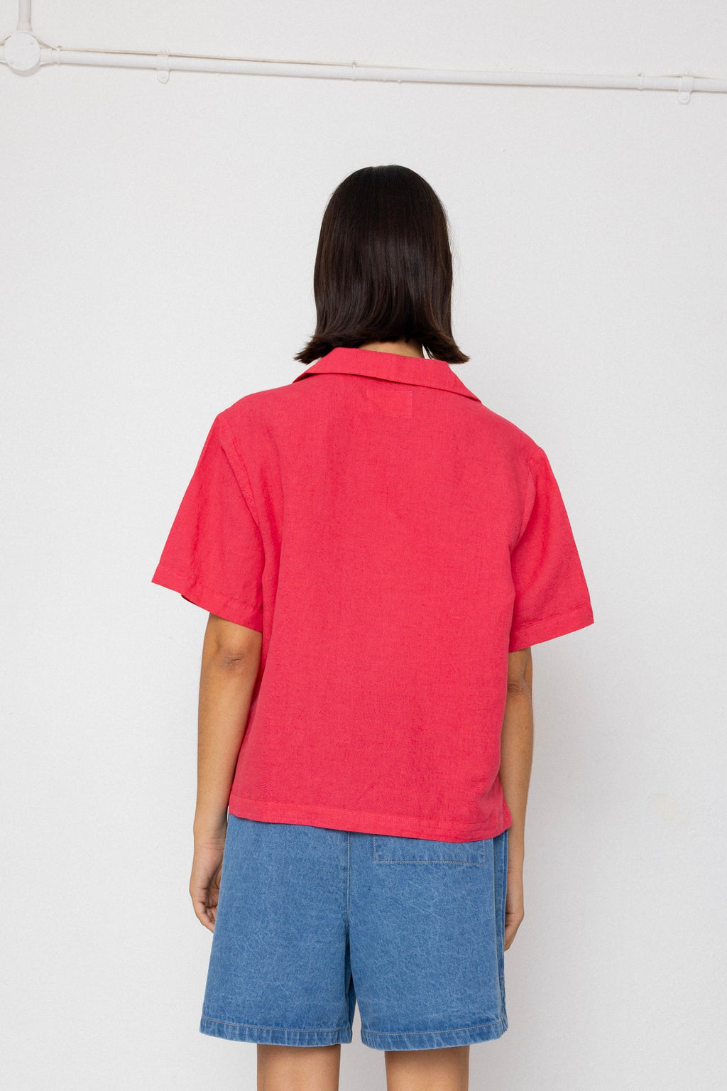 Short Sleeve Soft Collar Shirt - Rose Red