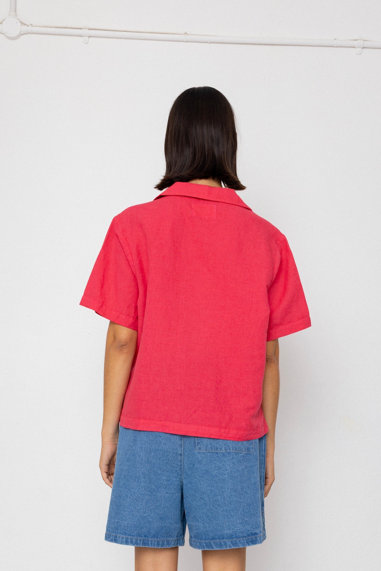 Short Sleeve Soft Collar Shirt - Rose Red