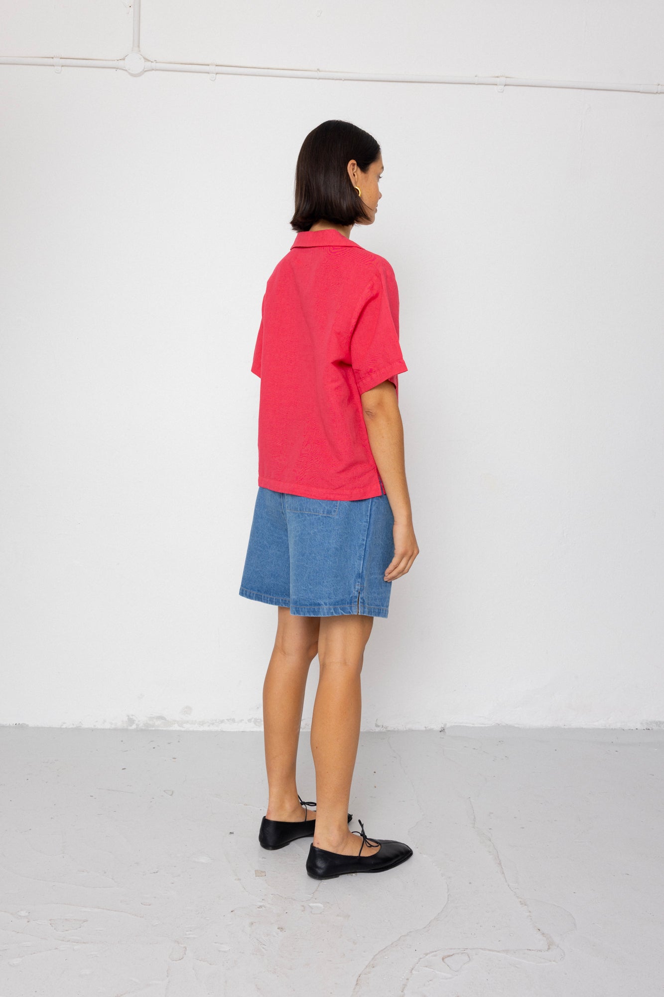 Short Sleeve Soft Collar Shirt - Rose Red