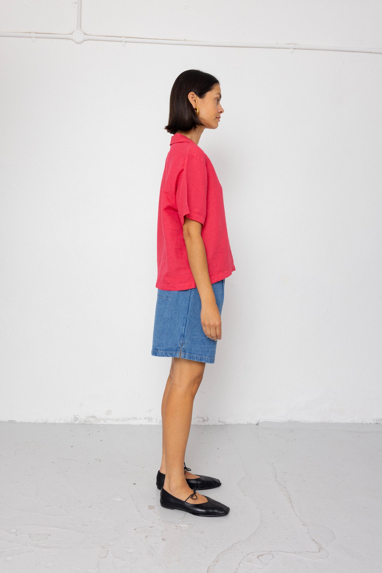 Short Sleeve Soft Collar Shirt - Rose Red