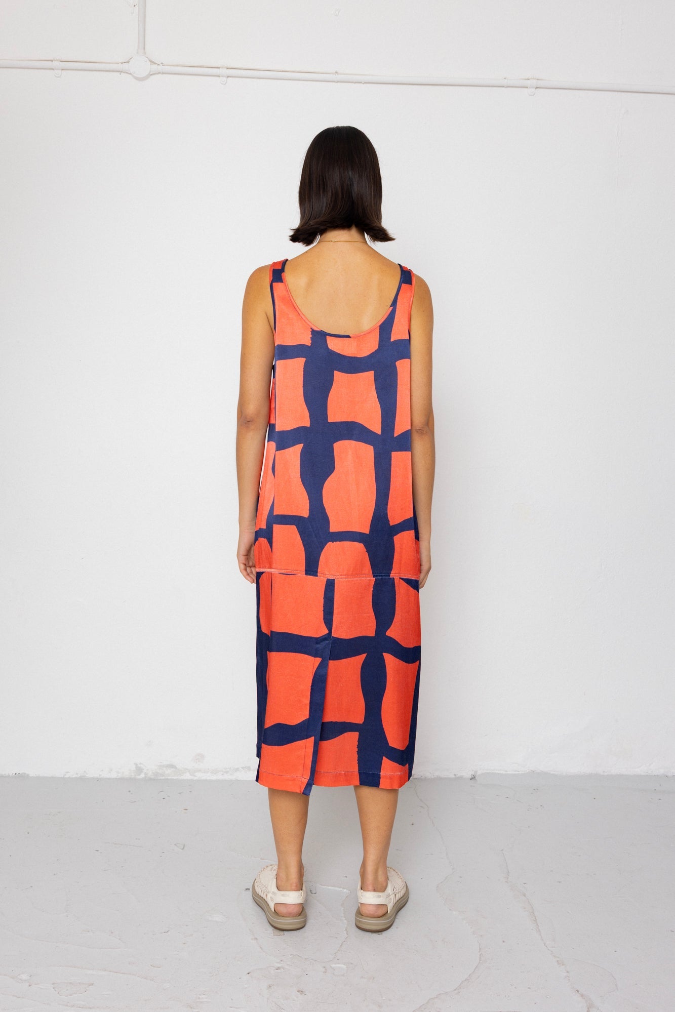 Slip Dress - Abstract Block Print Navy