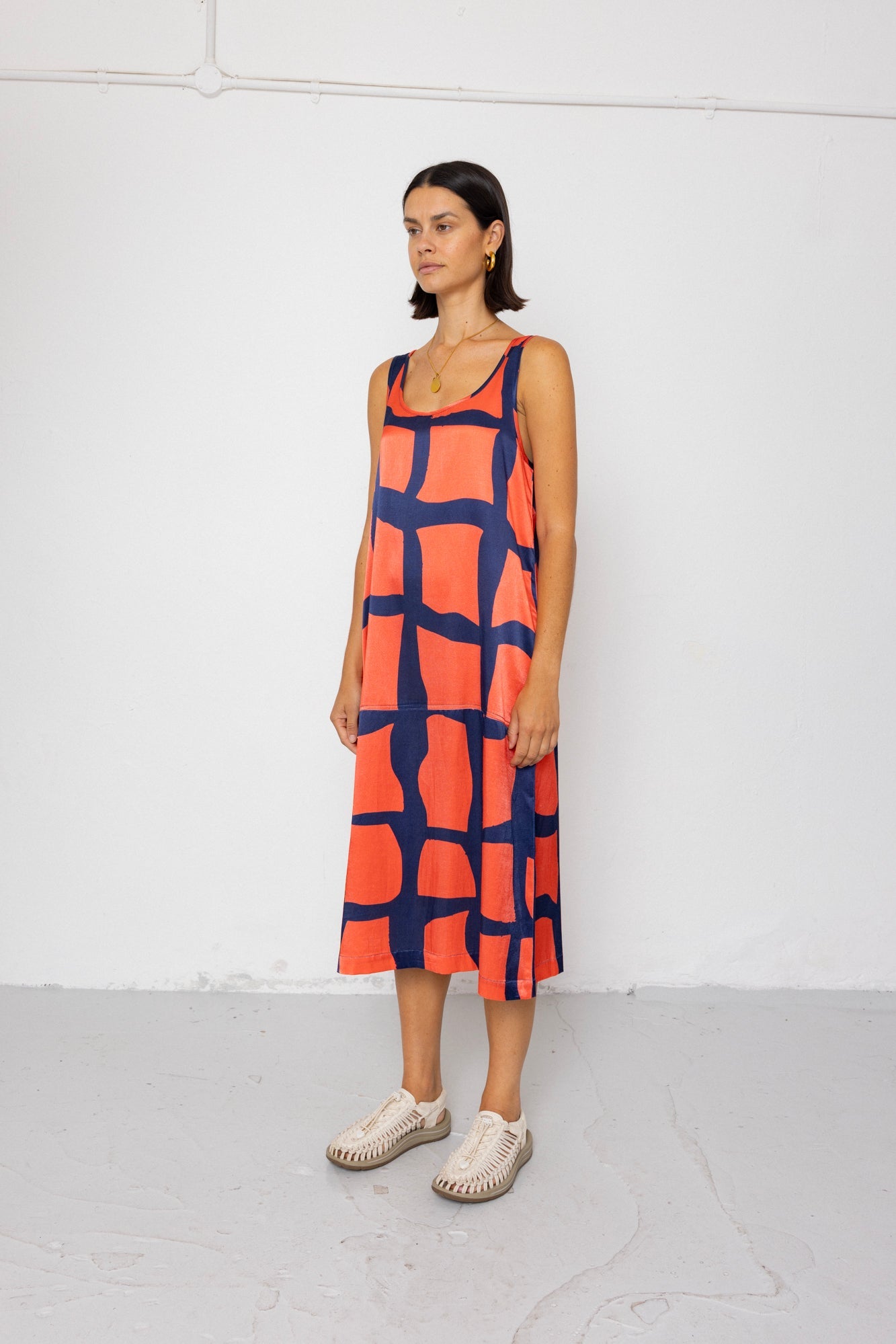 Slip Dress - Abstract Block Print Navy