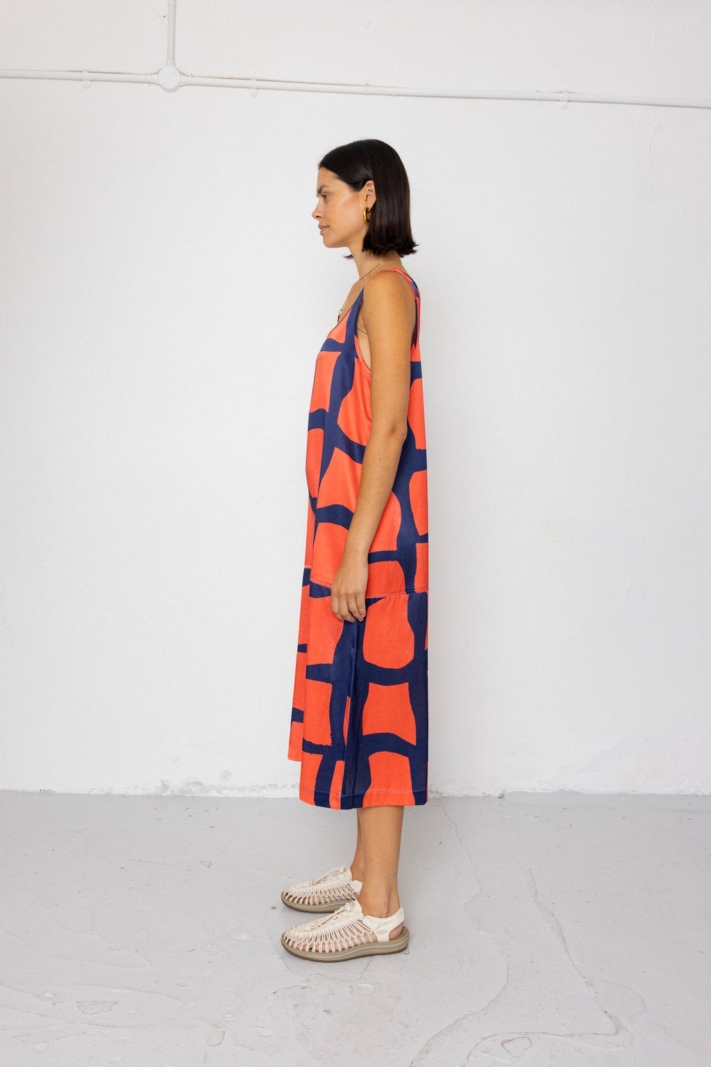 Slip Dress - Abstract Block Print Navy