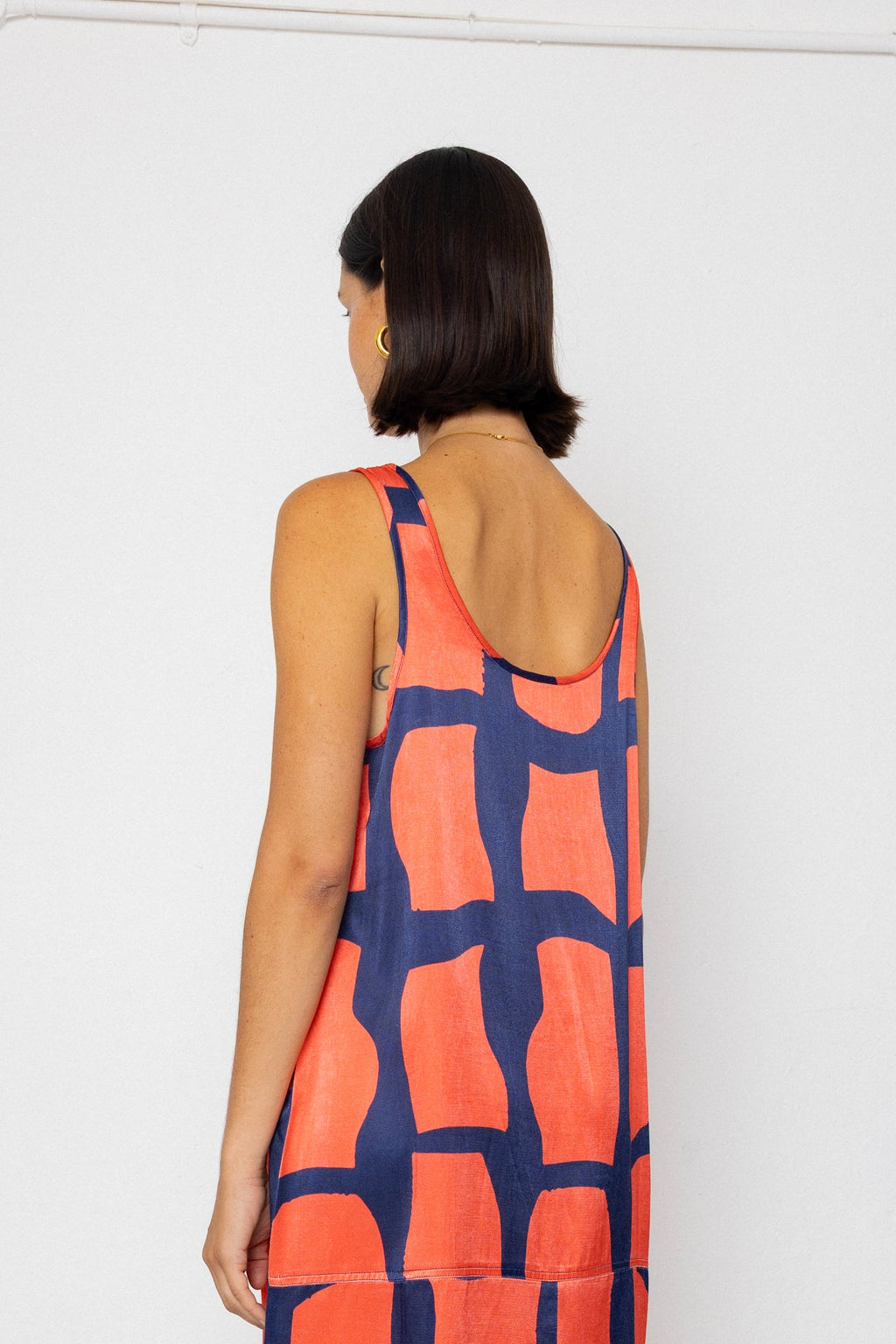 Slip Dress - Abstract Block Print Navy