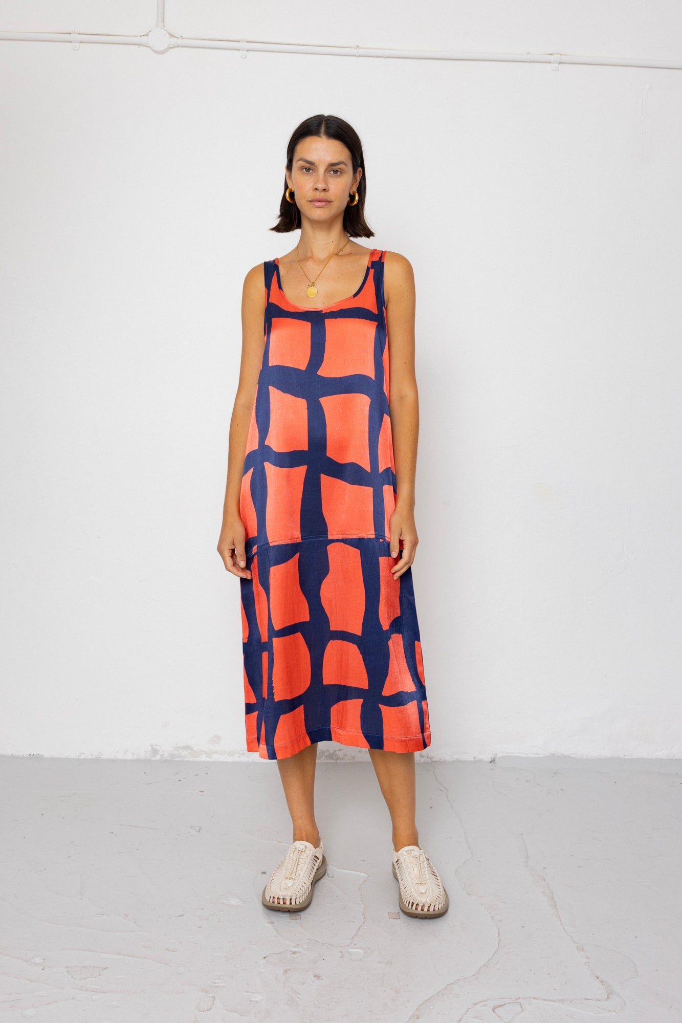 Slip Dress - Abstract Block Print Navy