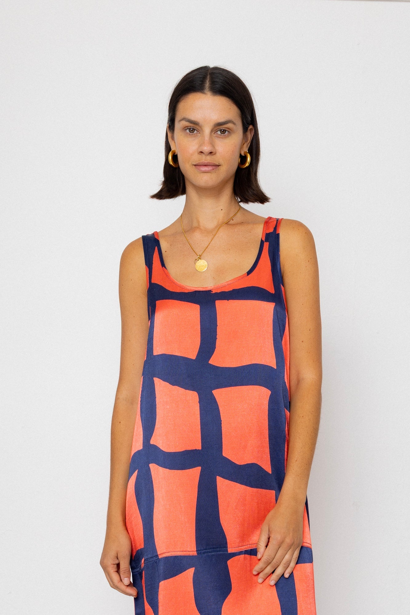 Slip Dress - Abstract Block Print Navy
