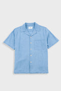 Relaxed Soft Collar Shirt - Indigo Microcheck