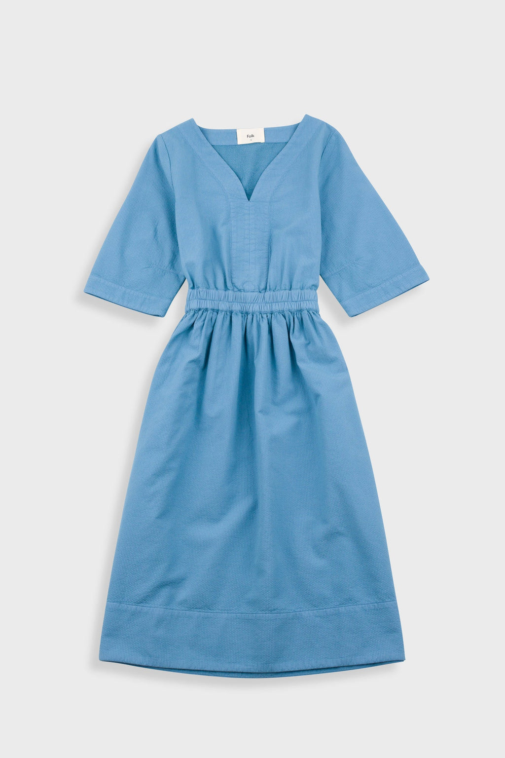 Gathered Dress - Light Indigo Topstitch