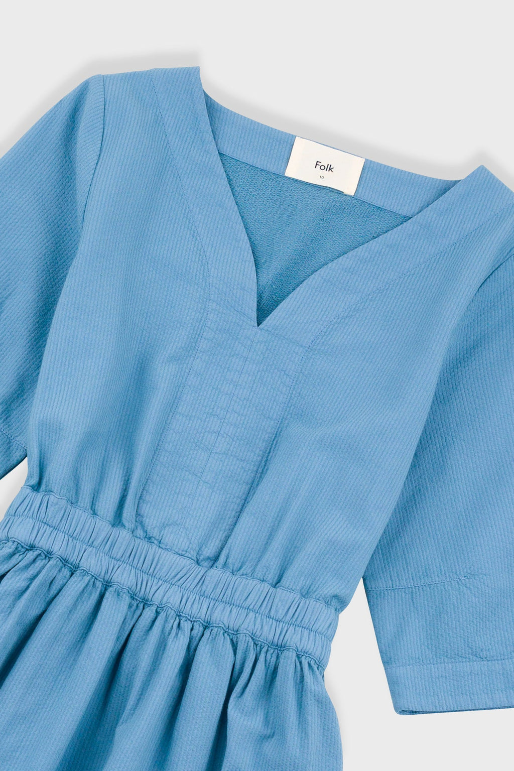 Gathered Dress - Light Indigo Topstitch