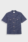 Short Sleeve Revere Shirt - Navy Textured Stripe