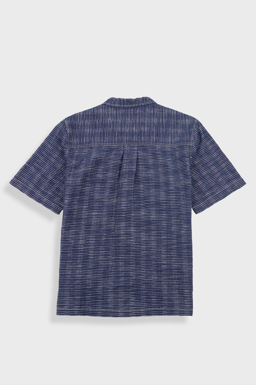Short Sleeve Revere Shirt - Navy Textured Stripe
