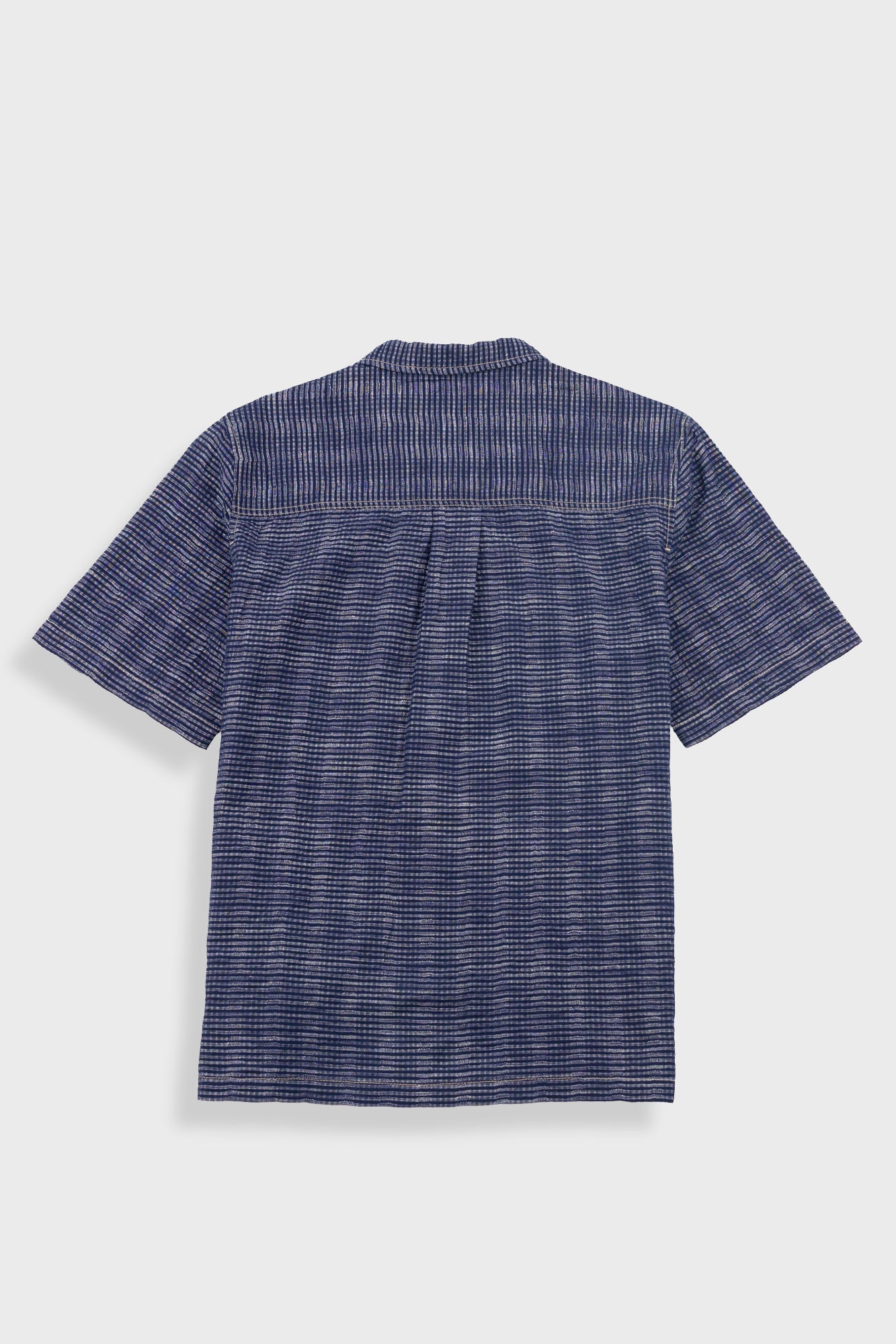 Short Sleeve Revere Shirt - Navy Textured Stripe