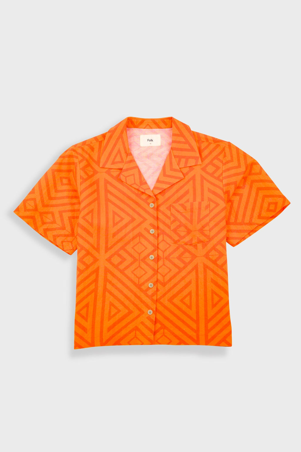 Short Sleeve Soft Collar Shirt - Orange Diamond Print