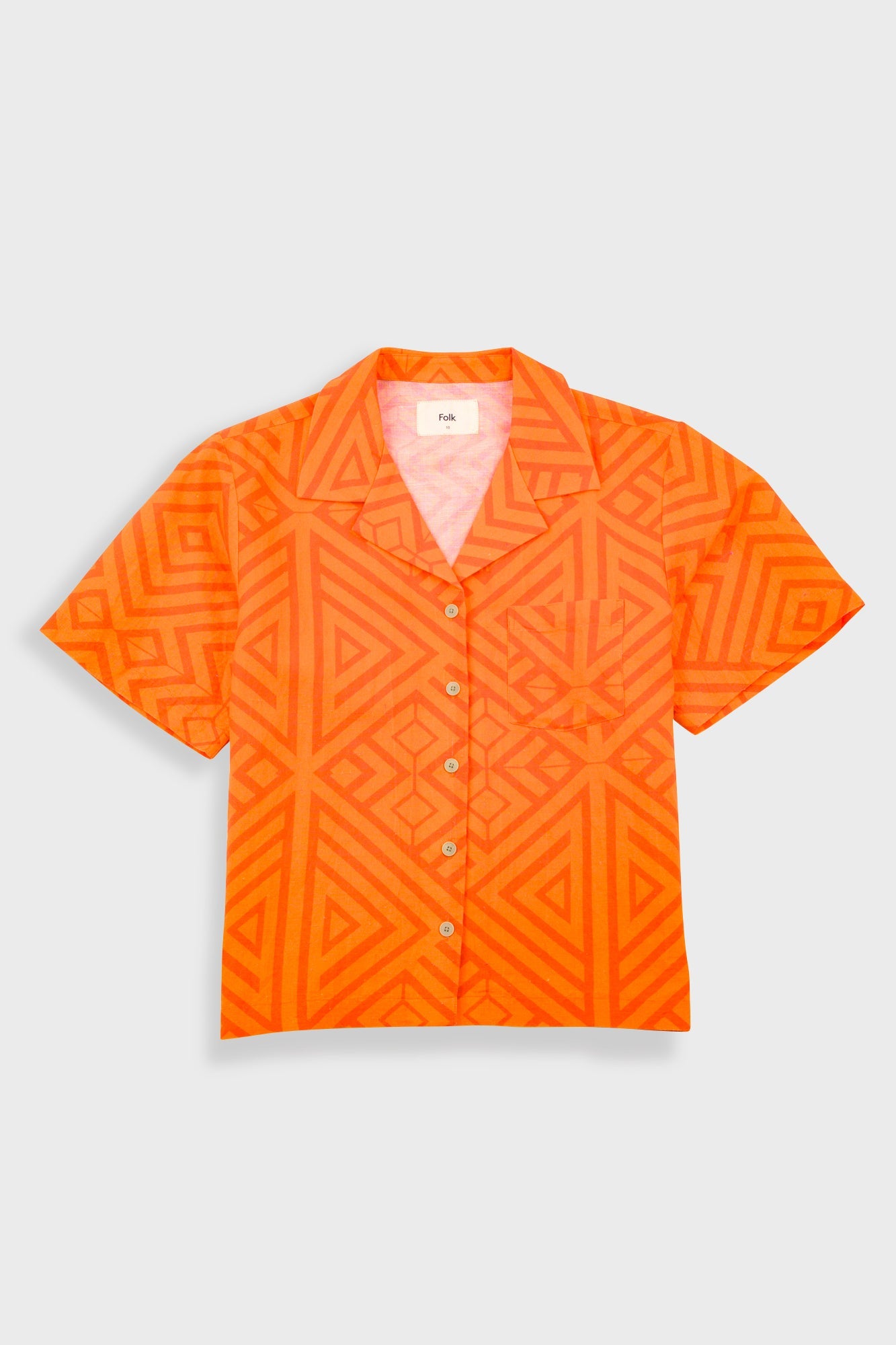 Short Sleeve Soft Collar Shirt - Orange Diamond Print
