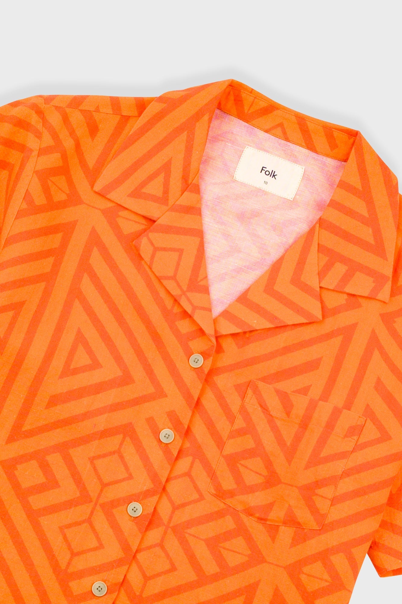 Short Sleeve Soft Collar Shirt - Orange Diamond Print