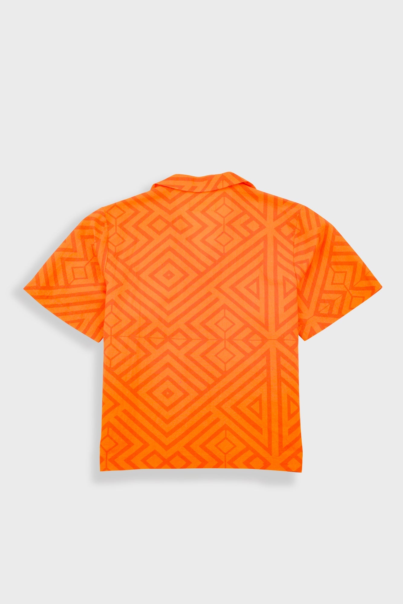 Short Sleeve Soft Collar Shirt - Orange Diamond Print