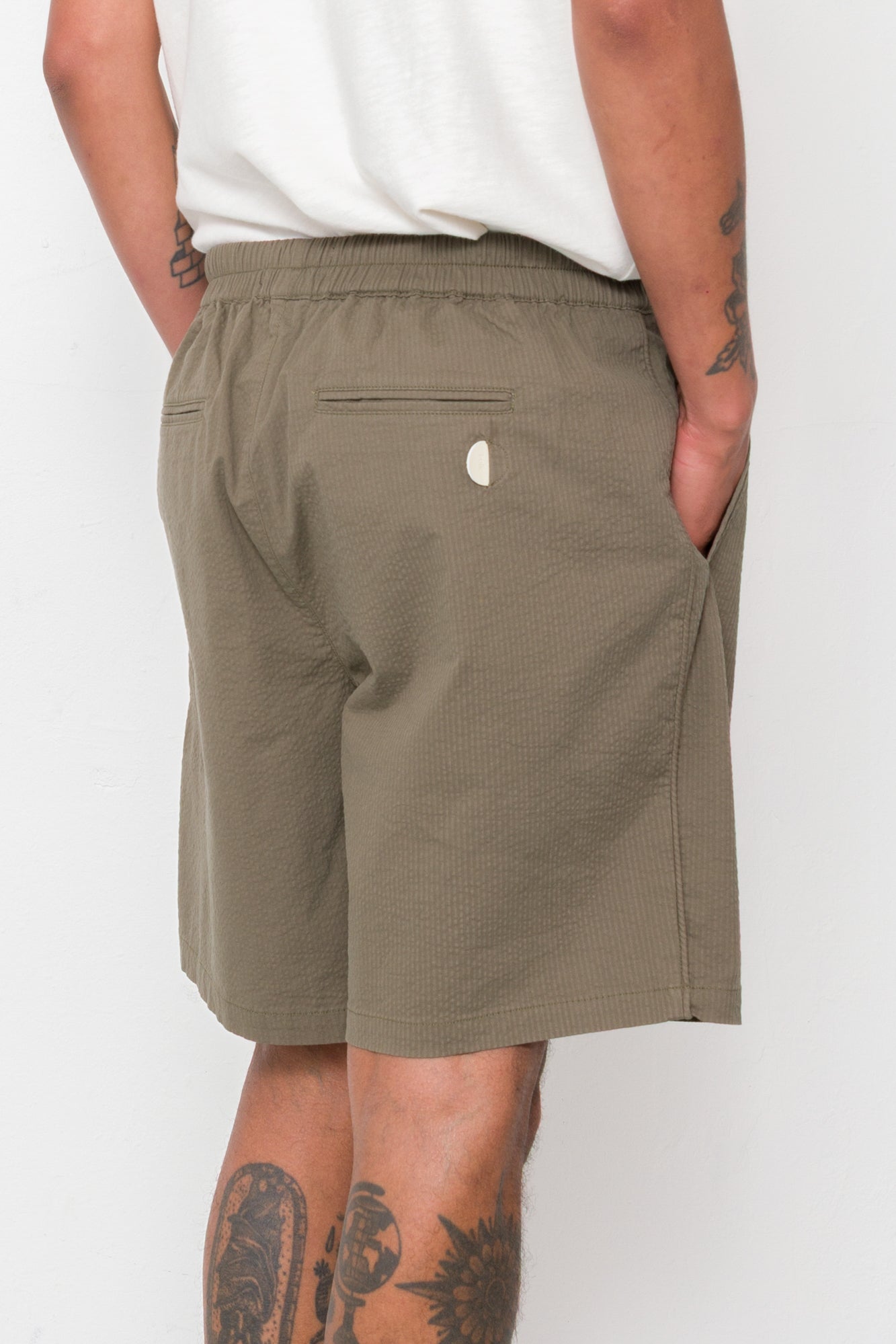 Relaxed Assembly Short - Dark Olive Seersucker