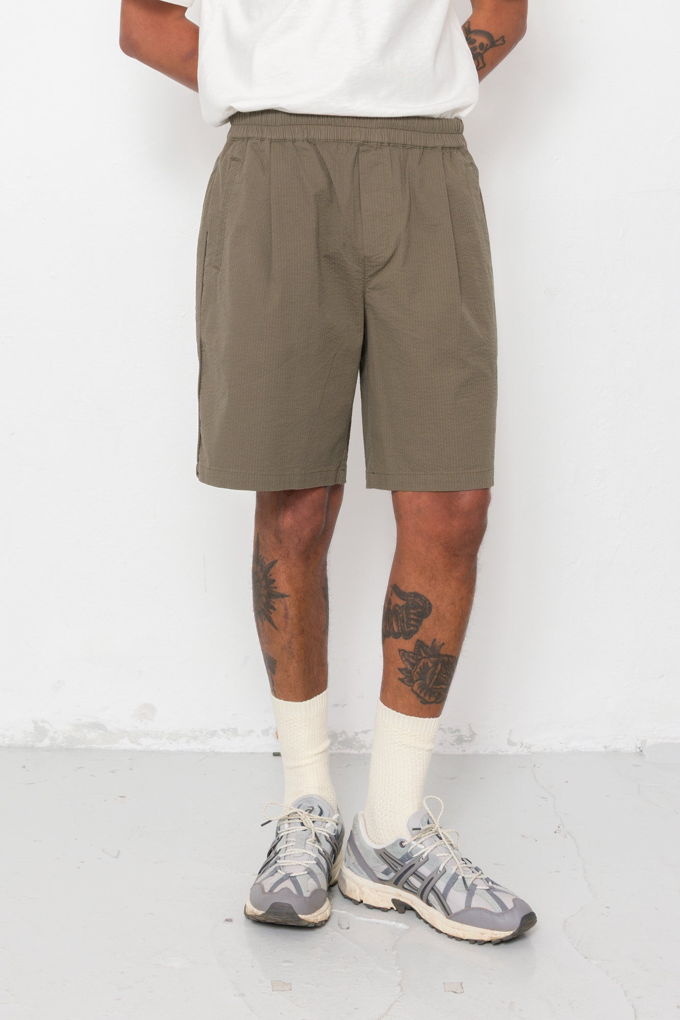Relaxed Assembly Short - Dark Olive Seersucker