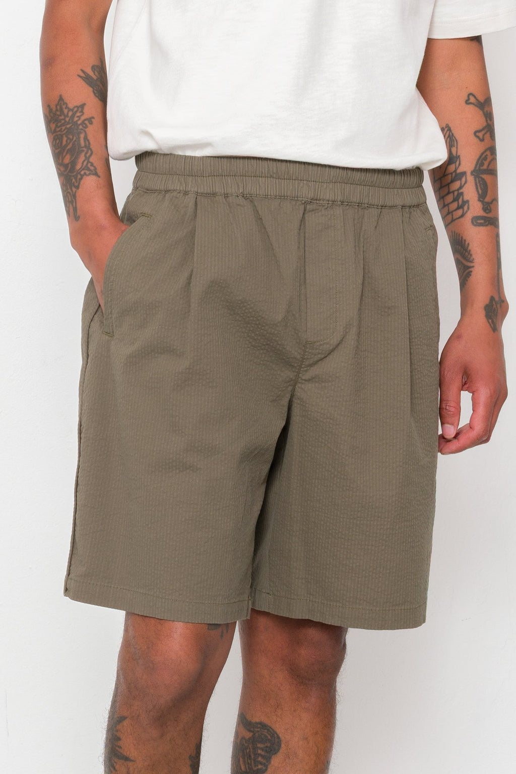 Relaxed Assembly Short - Dark Olive Seersucker