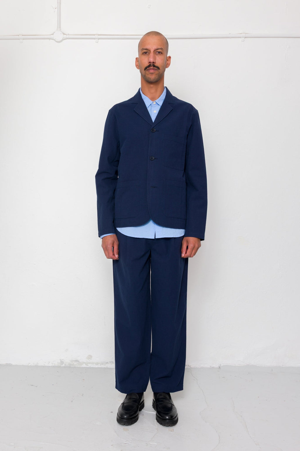 Wide Fit Blazer - Navy Textured Cotton