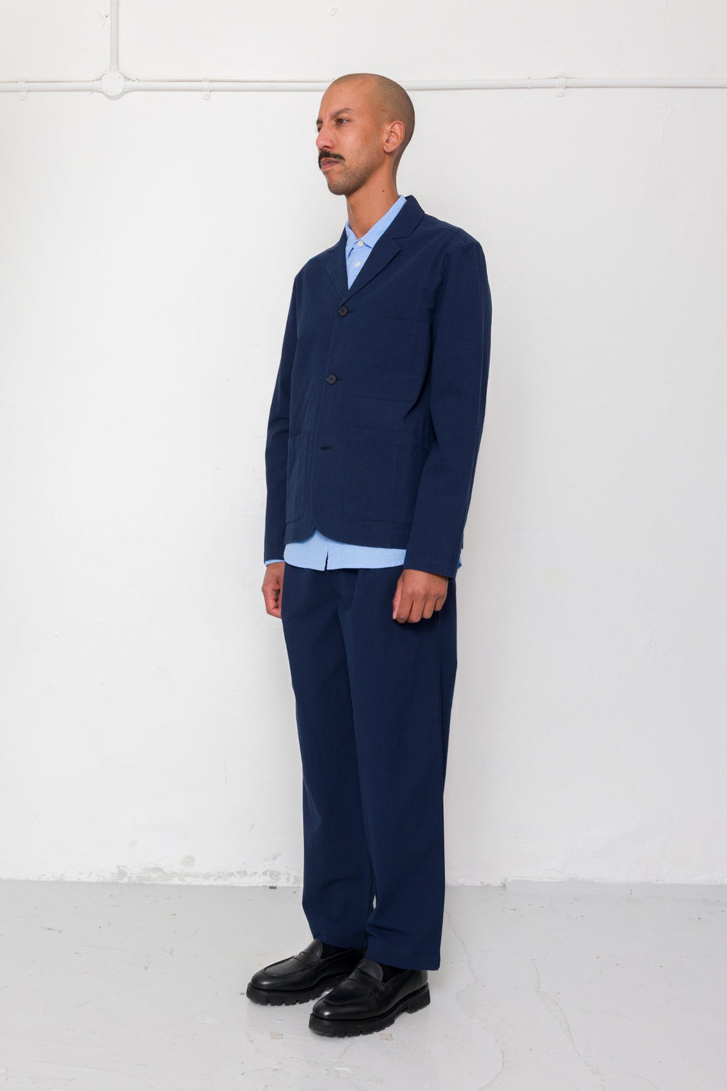 Wide Fit Blazer - Navy Textured Cotton