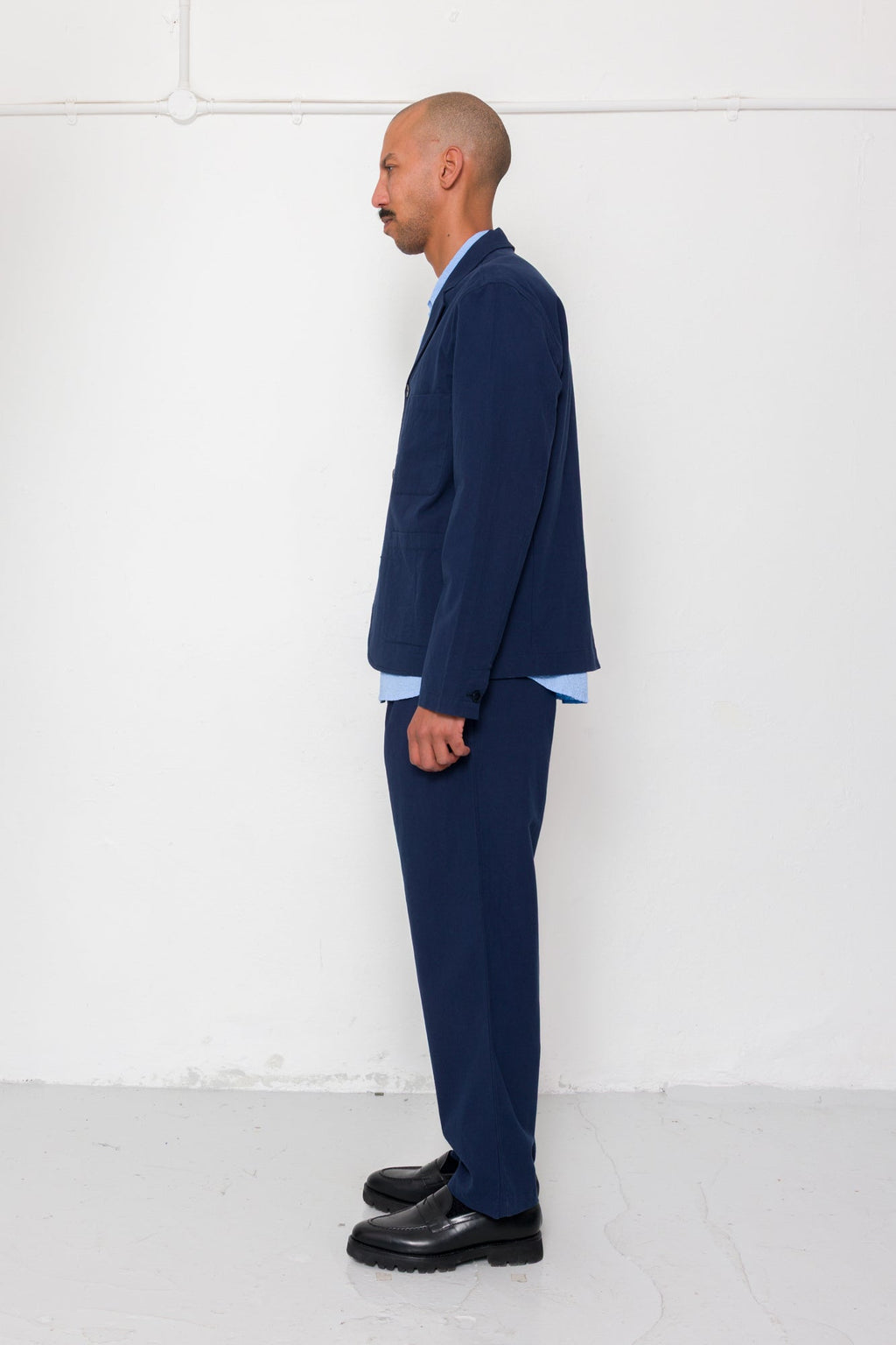 Wide Fit Trouser - Navy Textured Cotton