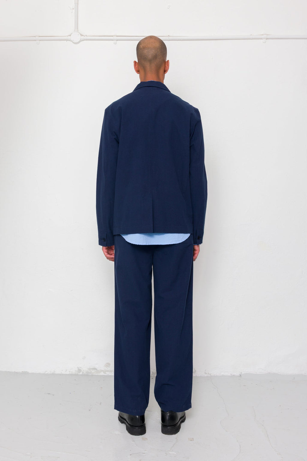 Wide Fit Trouser - Navy Textured Cotton