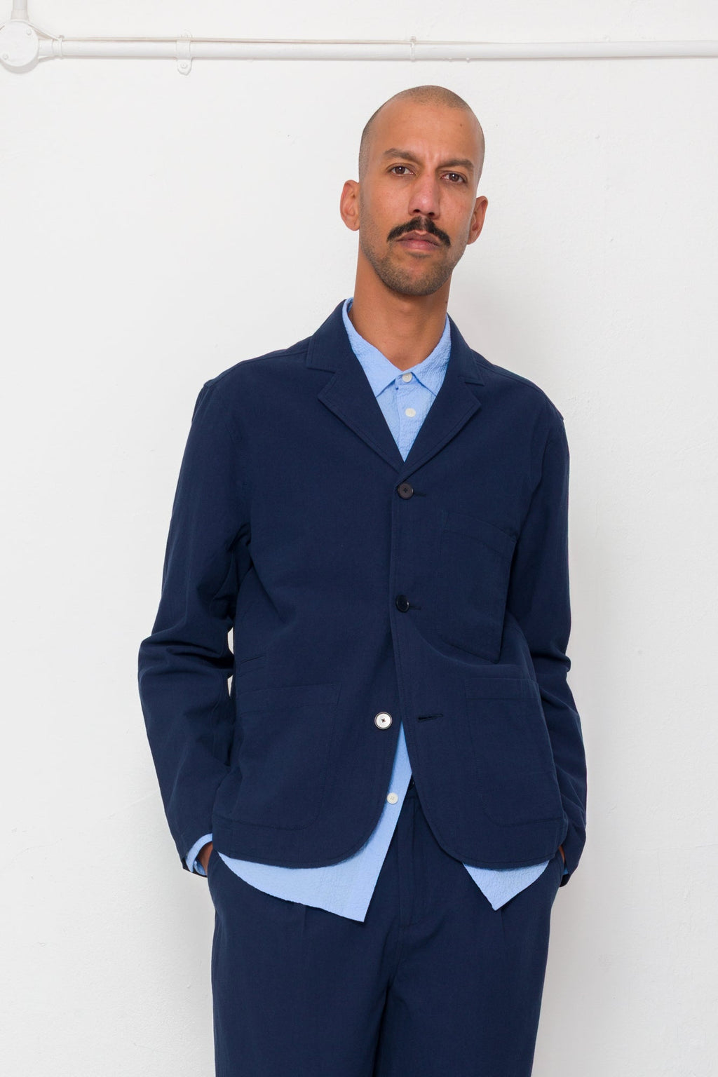 Wide Fit Blazer - Navy Textured Cotton