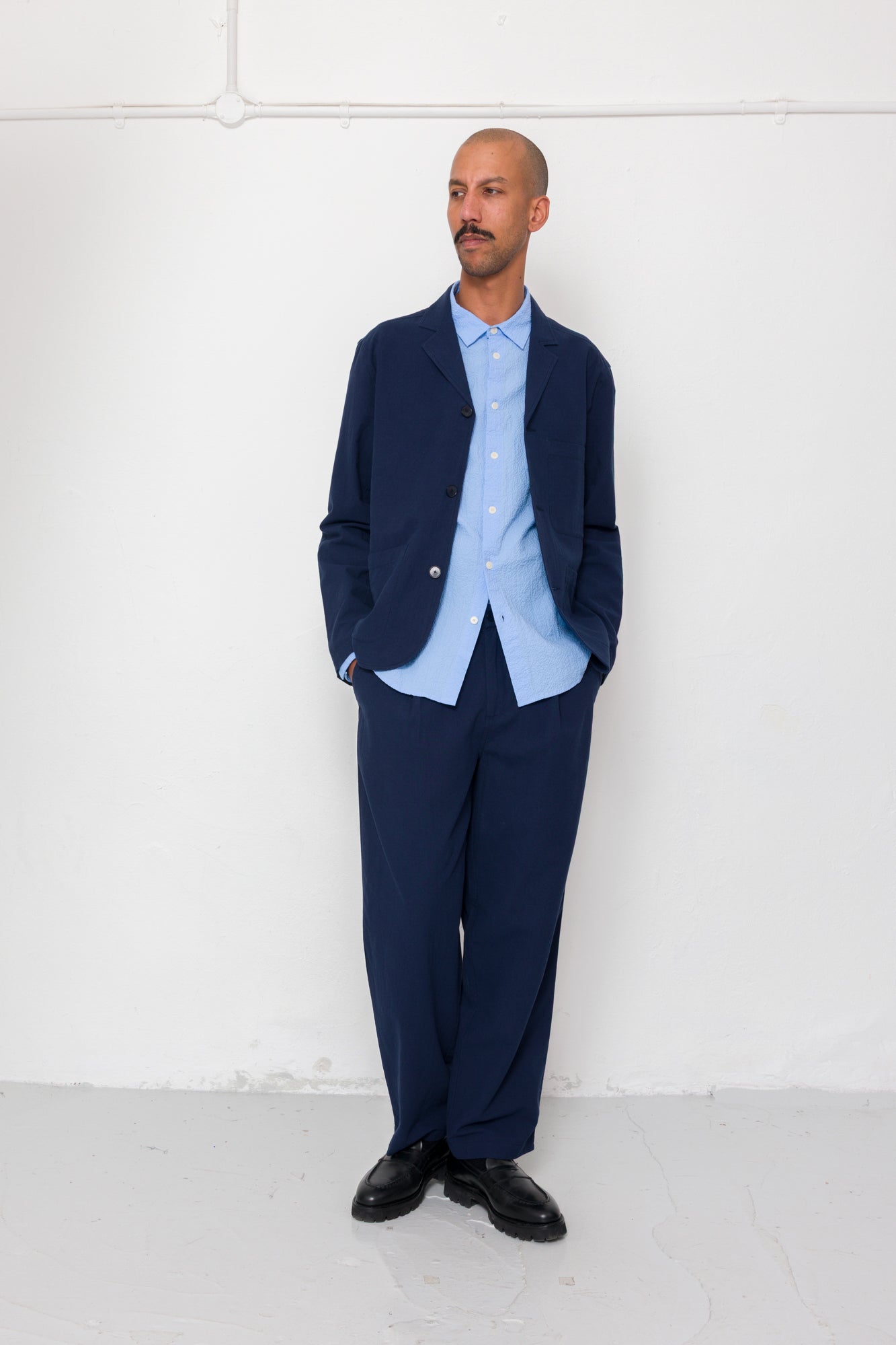 Wide Fit Blazer - Navy Textured Cotton