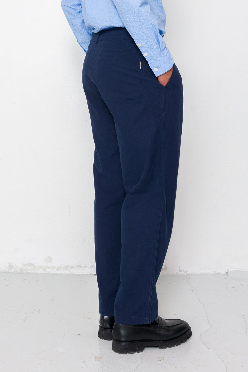 Wide Fit Trouser - Navy Textured Cotton