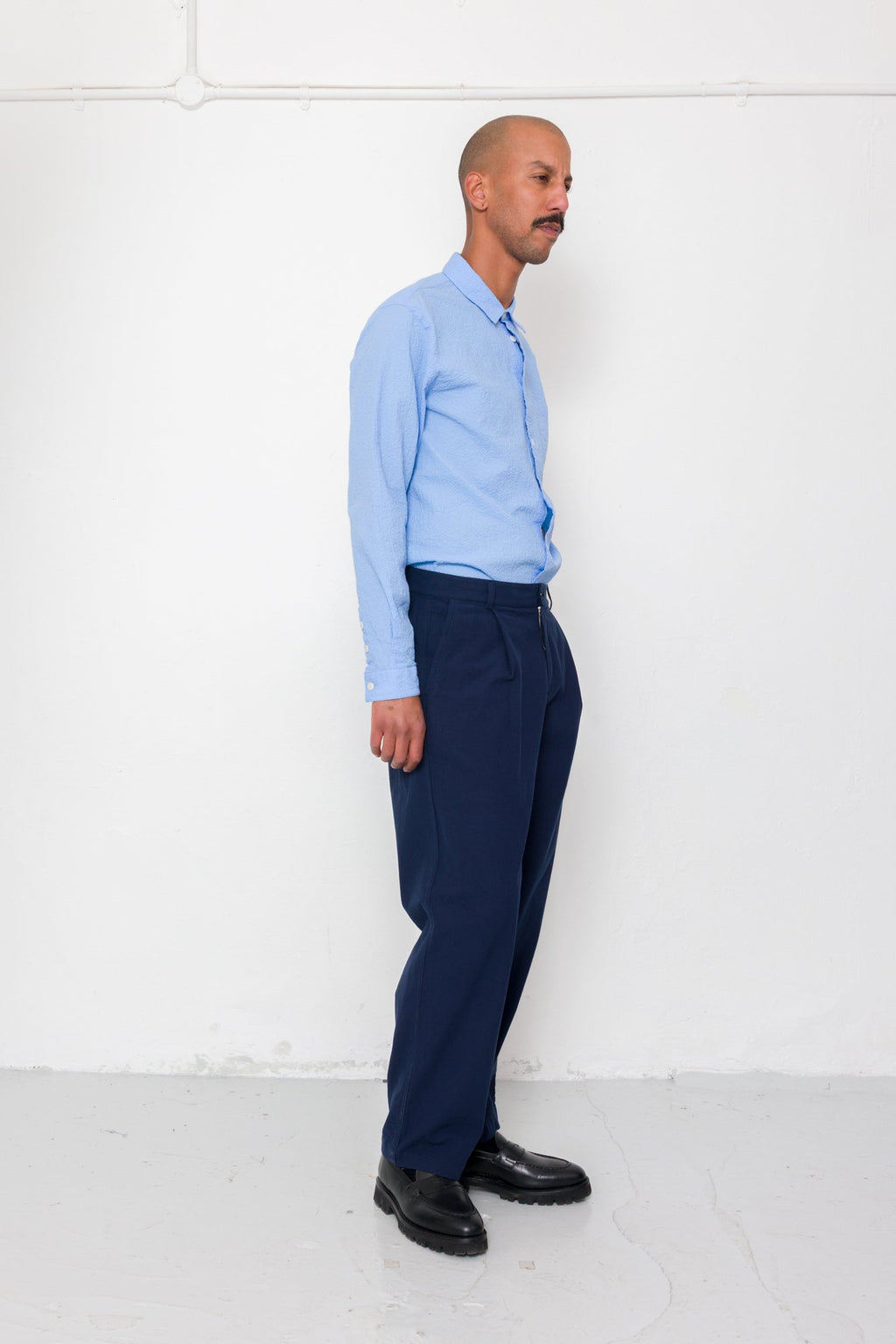Wide Fit Trouser - Navy Textured Cotton