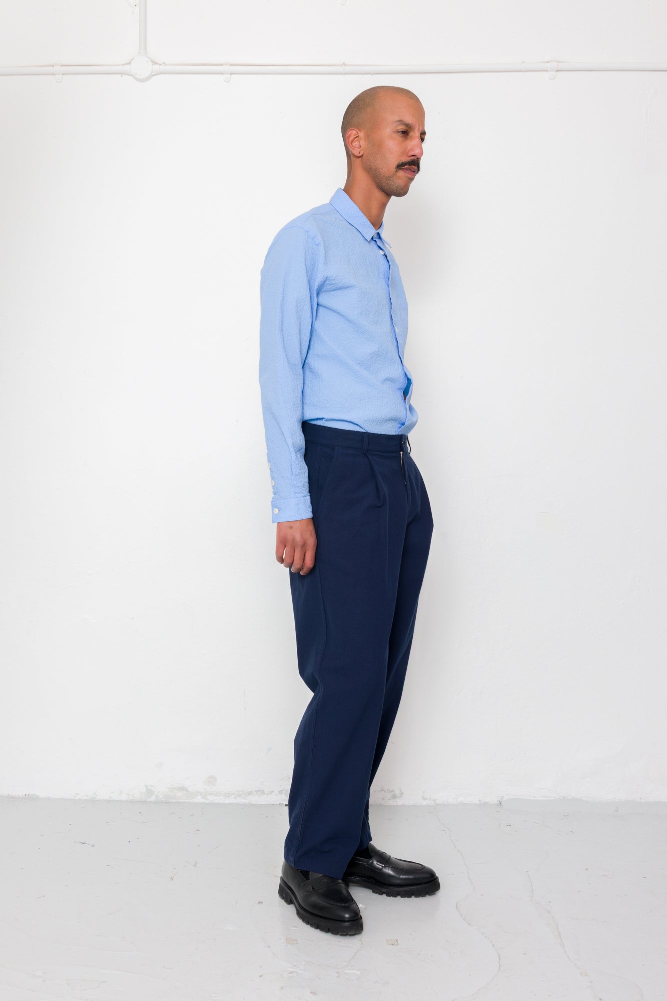 Wide Fit Trouser - Navy Textured Cotton