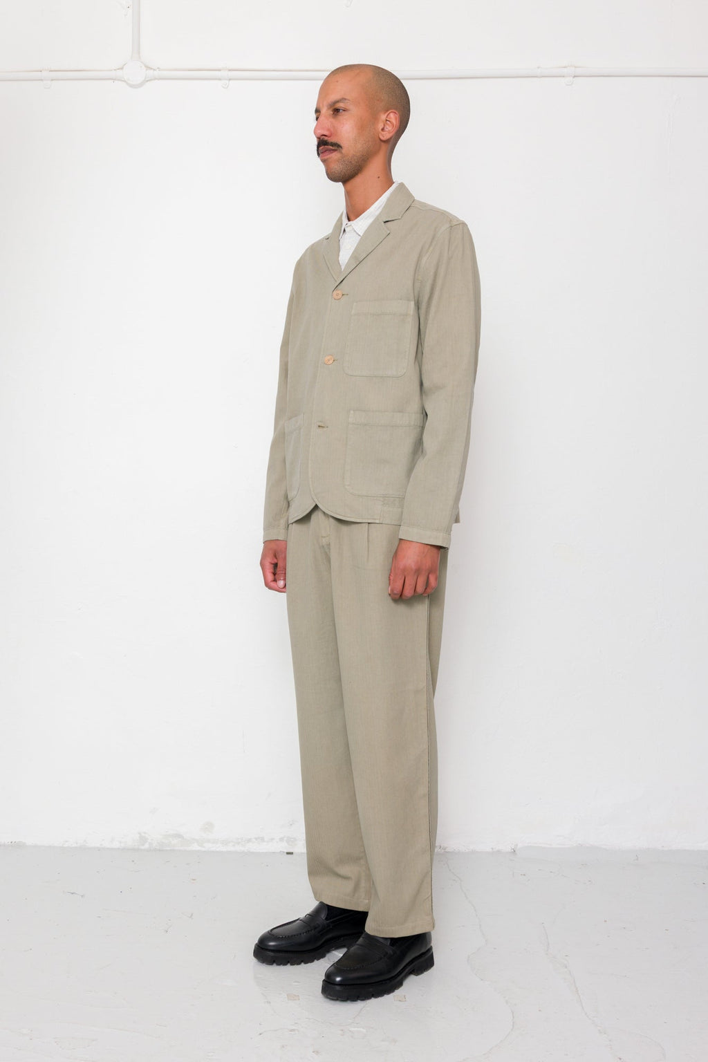 Wide Fit Trouser - Silver Sage Herringbone