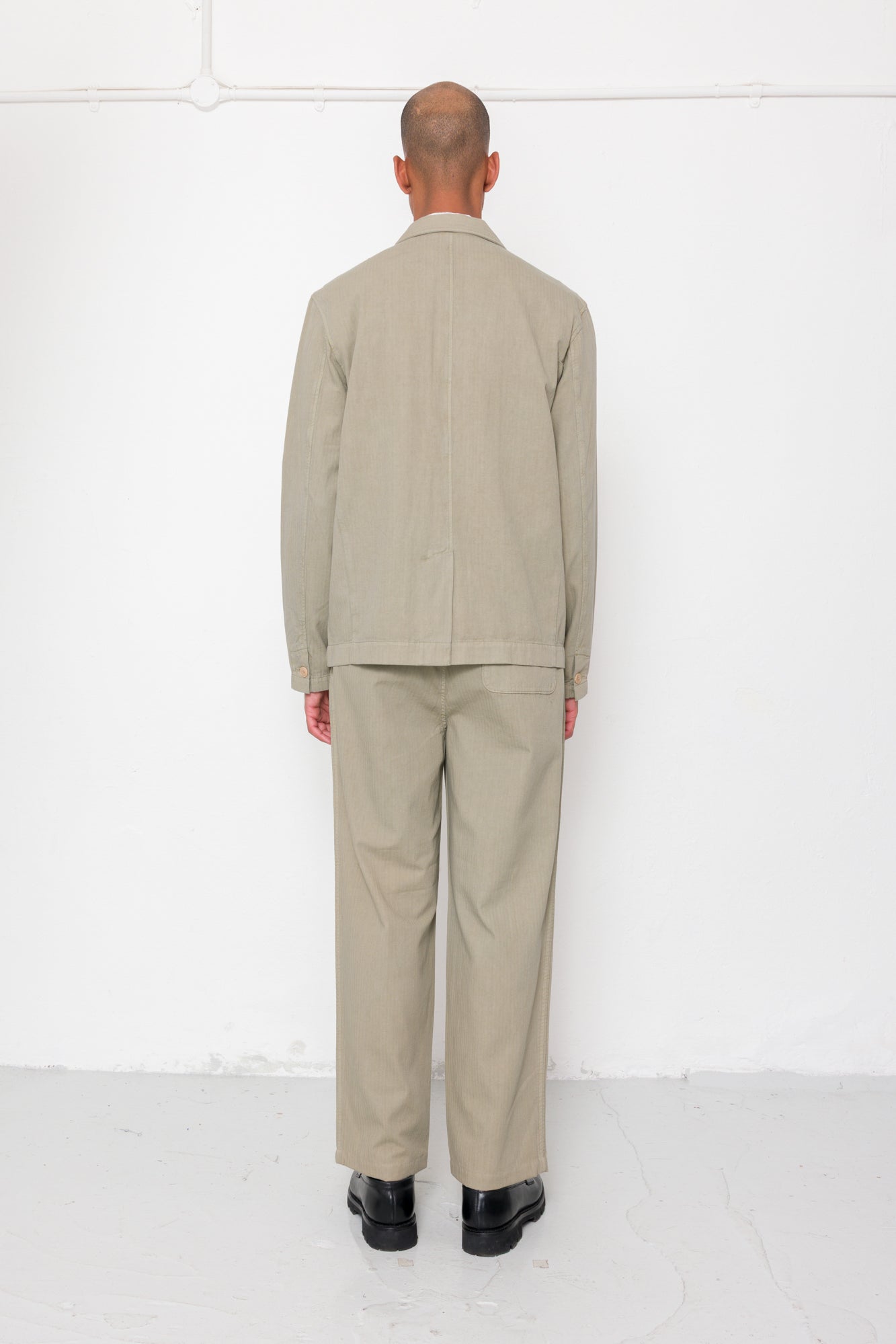 Wide Fit Trouser - Silver Sage Herringbone
