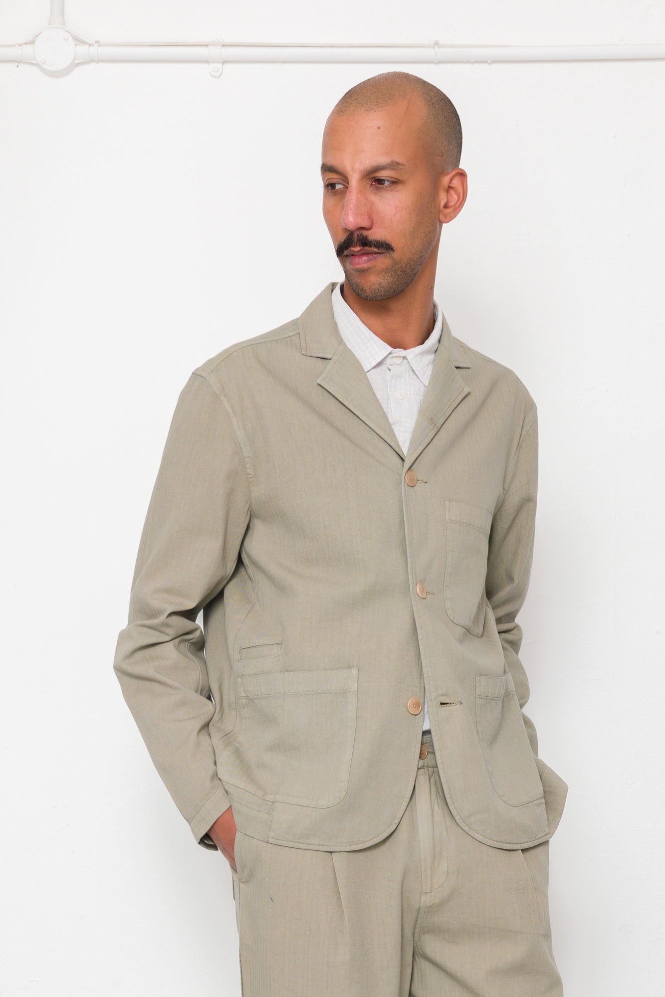 Wide Fit Blazer - Silver Sage Herringbone