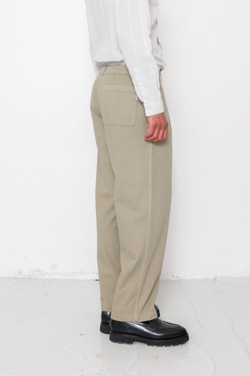 Wide Fit Trouser - Silver Sage Herringbone