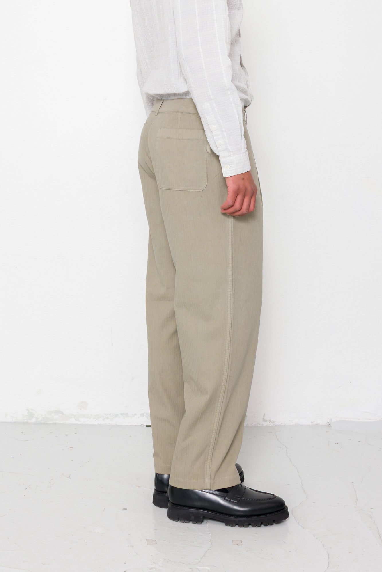 Wide Fit Trouser - Silver Sage Herringbone